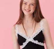 Contrast Lace Panel Lettuce Edge Cami Top