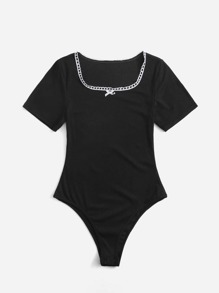 Contrast Lace Ribbed Bodysuit