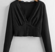 Contrast Lace Ribbed Button Crop Tee