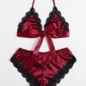 Contrast Lace Satin Lingerie Set