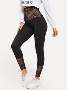 Contrast Lace Sheer Leggings