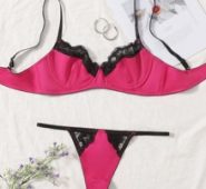 Contrast Lace Underwire Lingerie Set