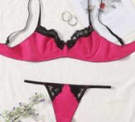 Contrast Lace Underwire Lingerie Set