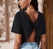 Contrast Lace V Back Blouse