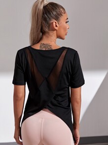 Contrast Mesh Asymmetrical Sports Tee