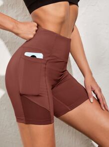 Contrast Mesh Biker Shorts With Phone Pocket