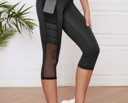 Contrast Mesh Capris Sports Leggings With Phone Pocket