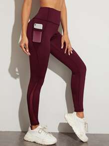 Contrast Mesh Side Pocket Sports Leggings