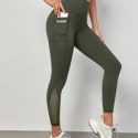 Contrast Mesh Sports Leggings With Phone Pocket