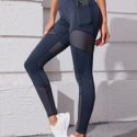 Contrast Mesh Sports Leggings With Phone Pocket