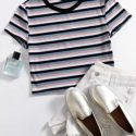 Contrast Neck Striped Top