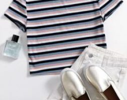 Contrast Neck Striped Top