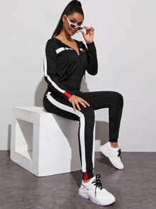 Contrast Panel Zip Up Hoodie & Sweatpants