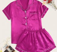 Contrast Piping Satin Pajama Set