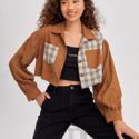 Contrast Plaid Button Front Jacket