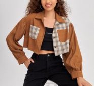 Contrast Plaid Button Front Jacket
