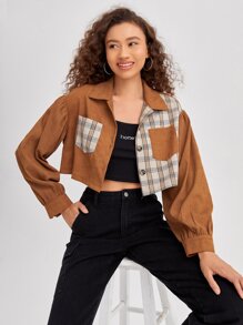 Contrast Plaid Button Front Jacket