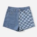 Contrast Plaid Denim Shorts