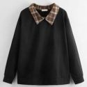 Contrast Plaid-collar Sweatshirt