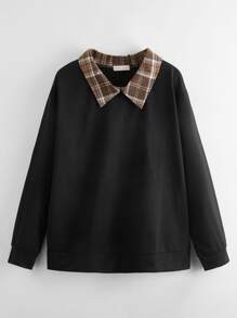 Contrast Plaid-collar Sweatshirt