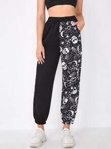 Contrast Skull Graphic Sweatpants