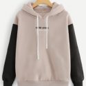 Contrast Sleeve Slogan Graphic Hoodie