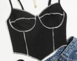 Contrast Stitch Asymmetrical Hem Cami Top