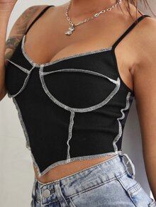 Contrast Stitch Bustier Crop Cami Top