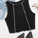 Contrast Stitch Lettuce Edge Tank Top