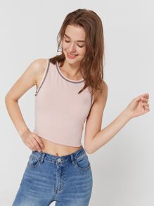 Contrast Stitching Pointelle Tank Top