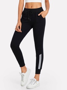 Contrast Striped Drawstring Waist Pants