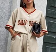 Contrast Striped Letter Graphic Top