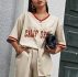 Contrast Striped Letter Graphic Top