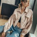 Corduroy Balloon Sleeve Cropped Jacket