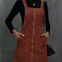 Corduroy O-Ring Zipper Mini Overall Dress