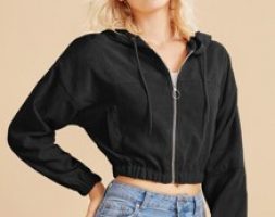 Corduroy Zip-Up Hooded Cropped Jacket