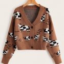 Cow Pattern Button Front Cardigan