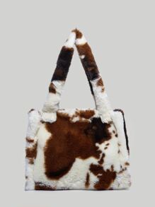 Cow Print Fluffy Shoulder Tote Bag