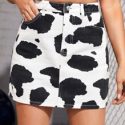 Cow Print High-Rise Mini Denim Skirt