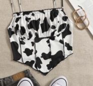 Cow Print Ruched Bust Bandana Cami Top