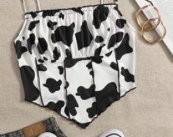 Cow Print Ruched Bust Bandana Cami Top