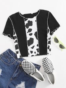 Cow Print Seam Front Tee