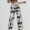 Cow Print Wide Leg Jeans