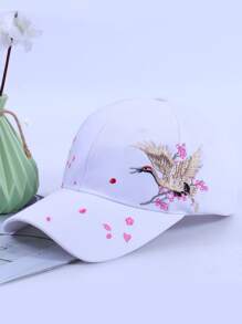 Crane Graphic Embroidery Baseball Cap