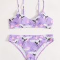 Crane & Floral Print Cami Bikini Swimsuit