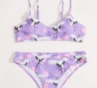 Crane & Floral Print Cami Bikini Swimsuit