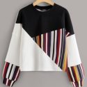 Crew Neck Striped Colorblock Sweatshirt