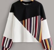 Crew Neck Striped Colorblock Sweatshirt