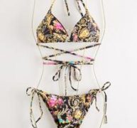 Criss Cross Floral Halter Bikini Swimsuit