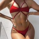 Criss Cross Halter Thong Bikini Swimsuit